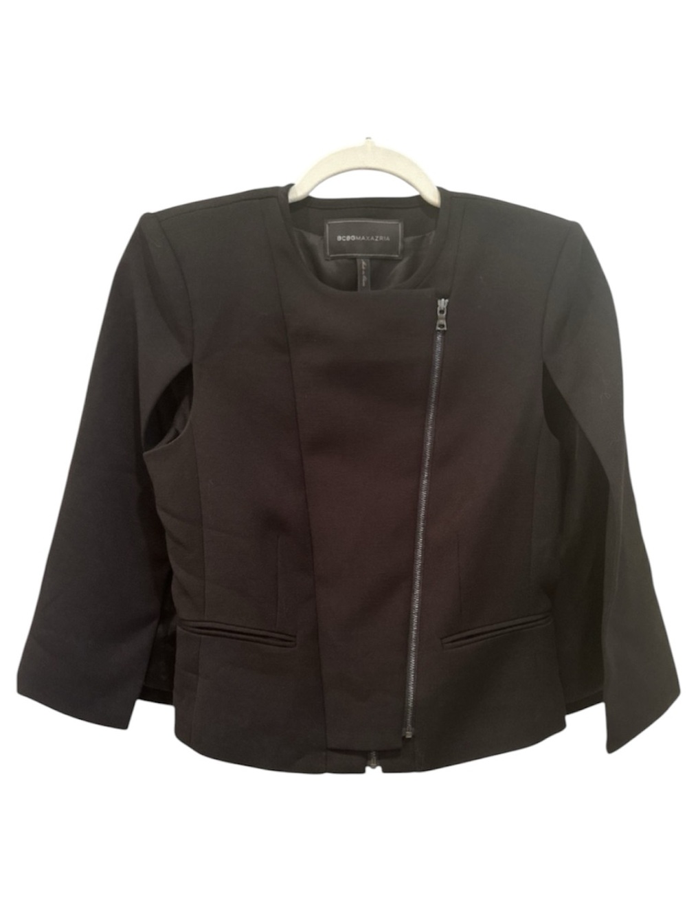 BCBG  Cape Jacket Black HOCO Career Minimalist Contemporary Sz XS
